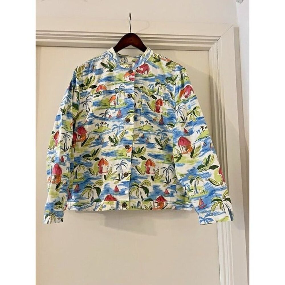 1X Woman CJ BANKS Palm Beach Vacation Tropical Island Button Down Summer Jacket